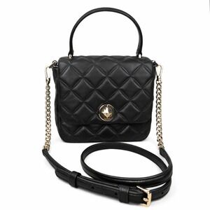 Kate Spade Crossbody Bag Black Quilted Top Handle Purse Gold Chain Strap Natalia